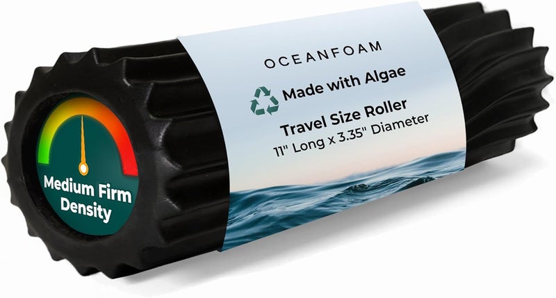 Oceanfoam Ripple Travel Foam Roller (11" x 3.35") Firm Mini Foam Roller for Physical Therapy, Deep Tissue Massage, Back Pain - High Density, Ergonomic Wave Textured - Yoga, Pilates, Exercise (Black) - Image 1